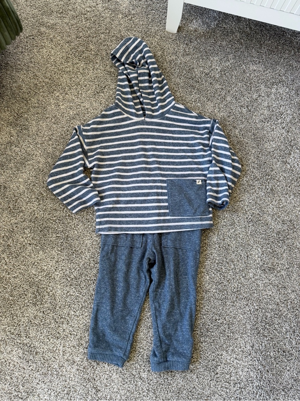 Striped Hooded Kids Set - Navy & White